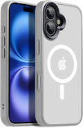 Magnetic for iPhone 16 Case [10FT-Grade Drop Tested & Compatible with MagSafe] Translucent Anti-Fingerprint Shockproof Protective Cover 6.1 Inch,Gray