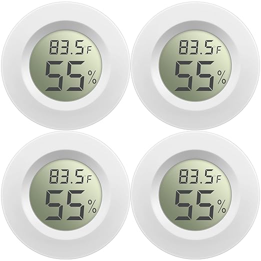 Weewooday Mini Hygrometer Thermometer Digital LCD Monitor Indoor/Outdoor Room Humidity Meter Temperature Gauge for Greenhouse Garden Reptile Incubator Cellar ℉/℃(White,4 Pcs)