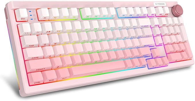 E-YOOSO Wireless Mechanical Keyboard, 96% Custom Gaming Keyboard with Knob, Creamy Sound, Number Pad, Hot Swappable Pre-lubed Linear Switches, RGB Backlit, 2.4GHz/Bluetooth/USB Wired, Pink