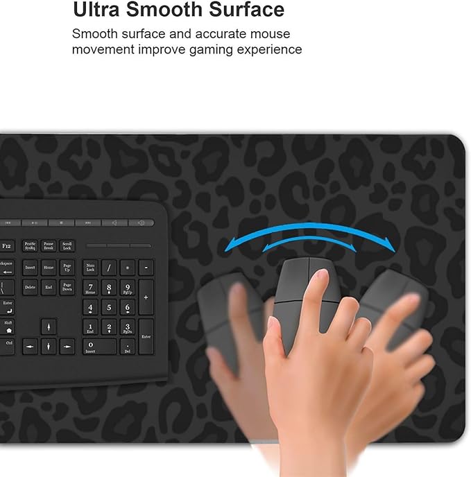 Black Leopard Print Mouse Pads XXL Extended Mousepad with Stitched Edges Non-Slip Rubber Base Computer Keyboard Pad Desk Mat for Home Office Desk Decor, 35.4" X 15.7"