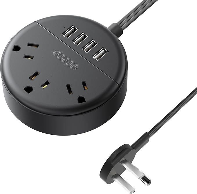 Flat Plug Power Strip, NTONPOWER 5 ft Ultra Thin Flat Extension Cord, 3 Outlet and 4 USB Ports, Wall Mountable, Compact Power Strip for Travel, Office, School, Home, Dorm Room Essentials
