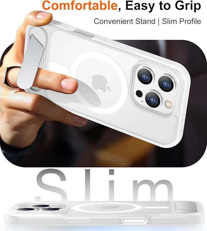 Magnetic Compatible with iPhone 16 Pro Case, [Built-in Invisible Kickstand][Compatible with MagSafe][Military Grade Shockproof] Slim Translucent Matte Phone Case for iPhone 16 Pro 6.3"