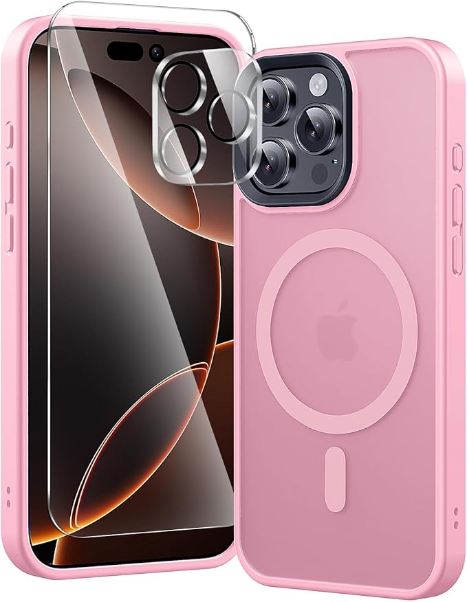 toushion 3 in 1 for iPhone 16 Pro Max Case with MagSafe, Screen Protector*1 Camera Lens Protector*1,Skin Feeling Back Military-Grade Protection for iPhone 16 Pro Max Phone Case 6.9 inch Pink
