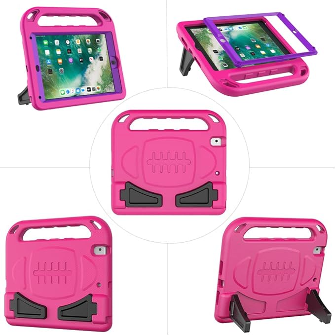 BMOUO Kids Case for iPad 9.7 2018/2017/iPad Air 2/1, iPad 6th/5th Generation, Built-in Screen Protector, Shockproof Handle Convertible Stand Case for iPad 6th/5th Gen 9.7', Purple Rose