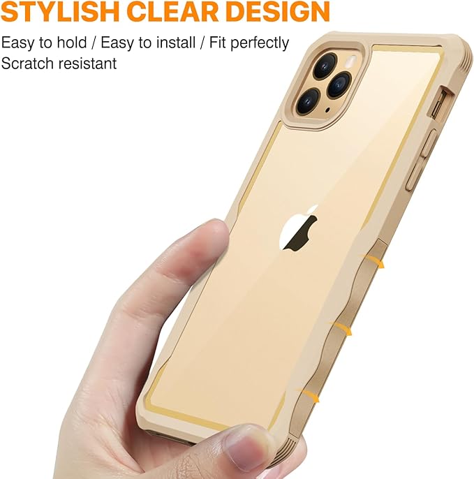 CENHUFO Privacy for iPhone 11 Pro Max Case, Full Body Phone Case with Built-in 9H Tempered Glass Privacy Screen Protector and Camera Lens Protector, Anti Peep Shockproof Bumper Clear Cover - Beige