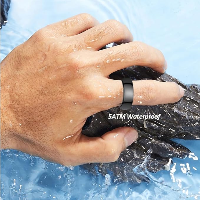 Curved Design Smart Ring Fitness Tracker, Gesture Remote Control Activity Sport Record Sleep Quality Heart Rate SpO2 Skin Temperature Monitoring (Black, #9)
