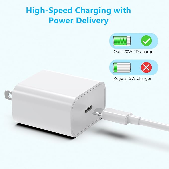 20W USB-C Wall Charger Apple MFi Certified, Fast Charger Block for Phone 17/16/15/14/13 Pro Max/XS/XR/X/8, iPad Pro/Air, Compact Power Adapter, Safe and Reliable