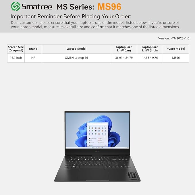 Smatree MS96 Hard EVA Protective Sleeve with Stand Compatible for 16.1 inch HP OMEN Laptop 16-n0797nr/16-k0797nr, Waterproof and Anti-Shock Bag