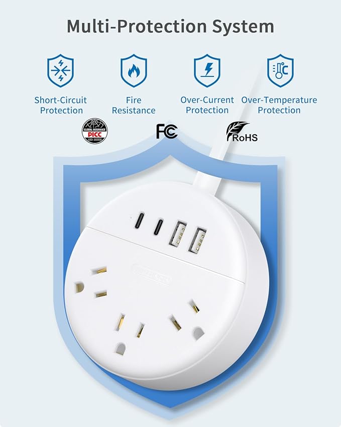 NTONPOWER 2 Prong Power Strip with USB-C, 1875W/15A, 180° Rotating Plug, Two Prong Power Strip, 2 Prong to 3 Prong Outlet Adapter, 3 Outlets 4 USB, Extension Cord 5 feet, Ideal for Old House