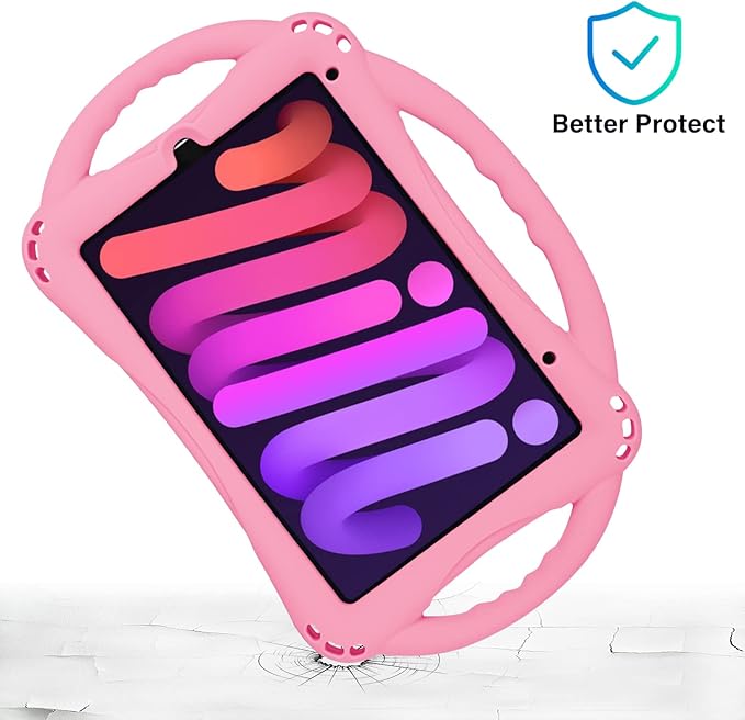 TopEsct Kids Case for iPad mini 7 (A17 Pro) 2024 /iPad Mini6 2021, Shockproof Silicone Cover with Handle Stand for 8.3" iPad mini 6th/7th Gen, Pink