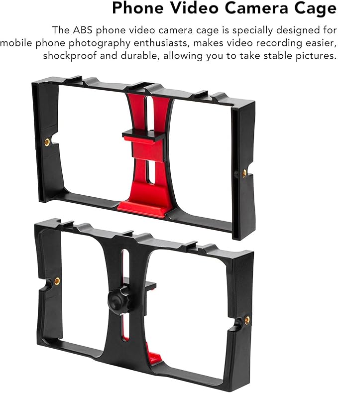 Smartphone Video Rig, Handheld Phone Video Camera Stabilizer, Portable Phone Photography Vlog Cage, with Cold Shoe Mount, 1/4in Screw Holes, for Live Broadcast(Red)