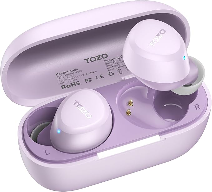TOZO A1 Wireless Earbuds Bluetooth 5.3 Light Weight in Ear IPX5 Waterproof Headphones 2 Mic for AI Calls, Immersive Premium Sound Bass Headset with Charging Case, 32 Presets EQ Customization via App