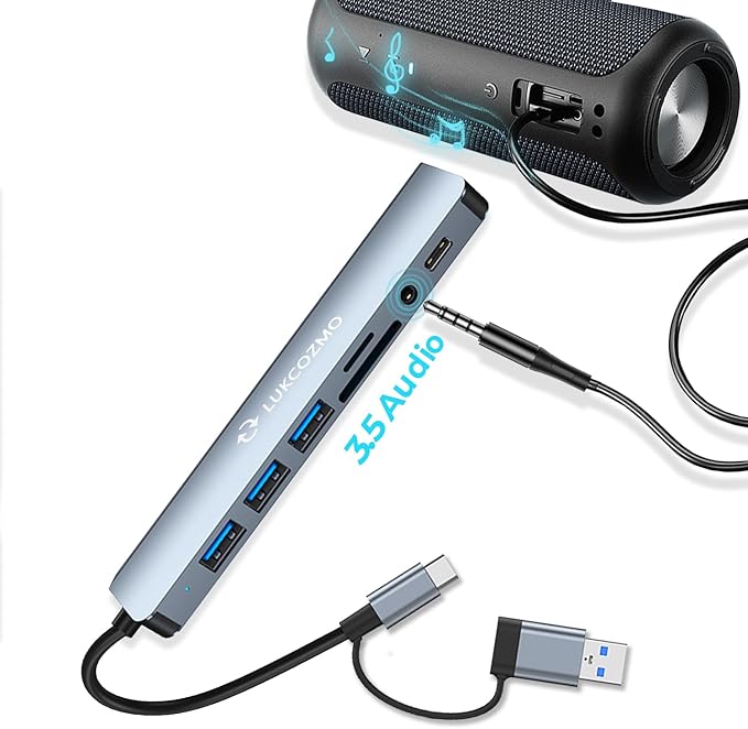 LUKCOZMO USB Hub USB C Hub USB Splitter 7 in 1 USB Extender with 4 USB Port 1 USBC Port TF/SD Card Reader Audio Output Compatible with MacBook/Pad Pro/Dell/HP Laptop/Phones…