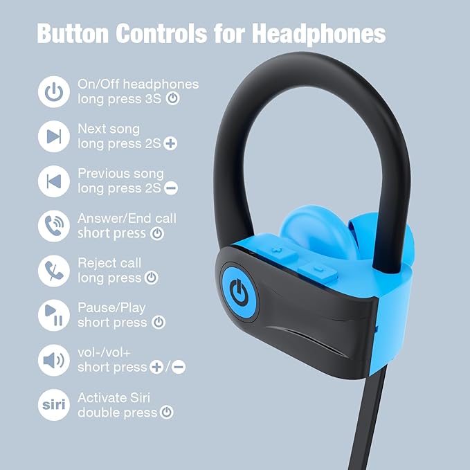 Boean Bluetooth Headphones, Bluetooth 5.3 Wireless Headphones with 16 Hours Playtime, Stereo Bass IPX7 Waterproof Over Ear Earphones AI Music Generation for Workout and Sports Running