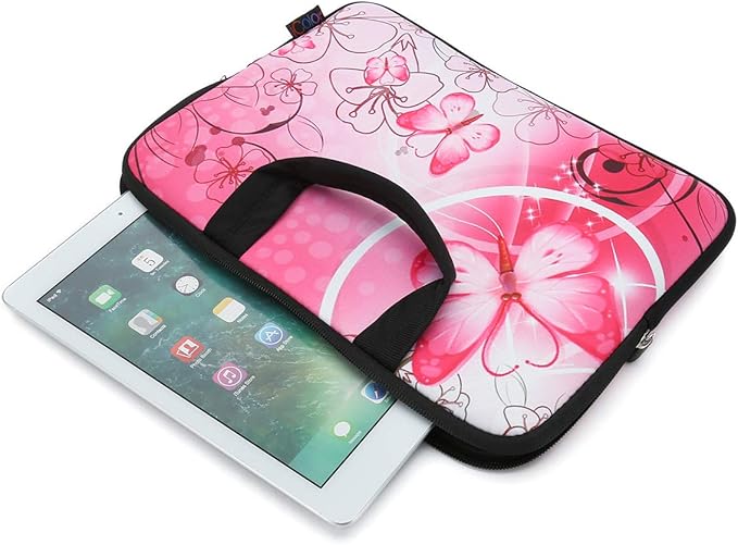 iColor 9.7 10 10.1 10.2 inch Neoprene Tablet Bag Carring Case Sleeve Cover with Handle for 9.7 to 10.2 Inch Laptops/Notebook/ebooks/Kids Tablet/Apple ipad Pink Butterfly ICB10-10