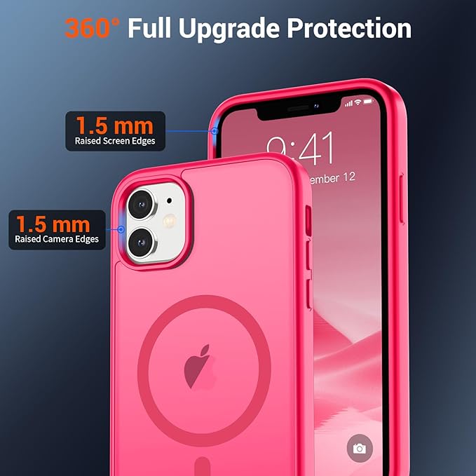 SUPFINE Magnetic for iPhone 11 Phone Case (Compatible with MagSafe) (Military Grade Drop Protection) Slim Translucent Matte Shockproof Phone Cover,Hot Pink