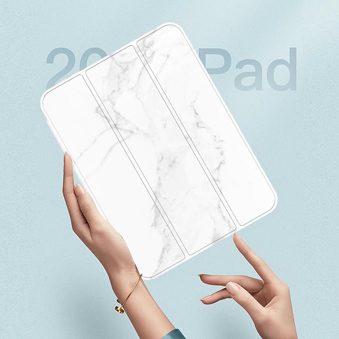 iMieet iPad mini 7 Case 2024 (A17 Pro), iPad mini 6 Case (8.3-Inch,2021 Model), iPad mini 7th/6th Generation Case with Pencil Holder, Trifold Stand Smart Case with Soft TPU Back,Marble White