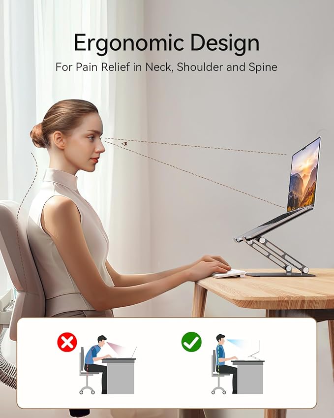 Orlian Foldable Aluminum Laptop Stand for 10-17.3" Laptops, Height Adjustable Portable Ergonomic Computer Holder, Space Saving Desk with Heat Dissipation. Compatible with MacBook/Dell/HP etc, Black