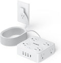 10Ft Power Strip with Surge Protector, 8 Outlets 4 USB Ports Extension Cord, Flat Plug Charging Station for Home Office Desk & College Dorm Essentials, White