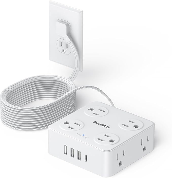 10Ft Power Strip with Surge Protector, 8 Outlets 4 USB Ports Extension Cord, Flat Plug Charging Station for Home Office Desk & College Dorm Essentials, White