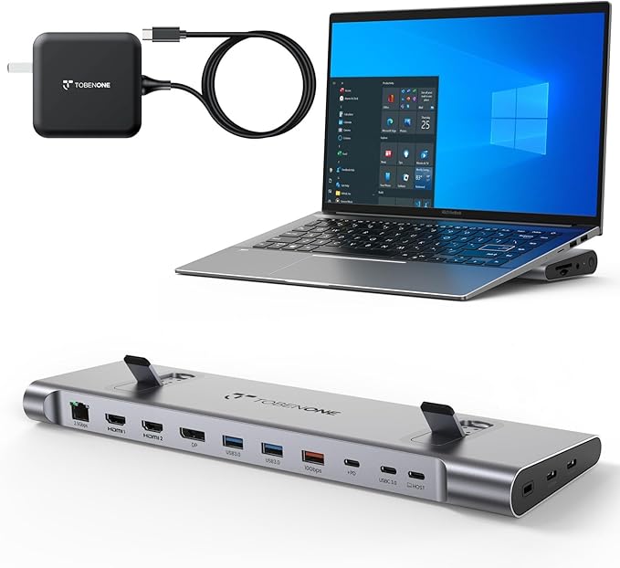 TobenONE 16-in-1 USB-C Docking Station 3 Monitors & Dual Monitor,2 HDMI+DP+6 USB Ports for Office & Home Use,Capable of 100W Power Supply & 2.5Gbps Ethernet, Used with Dell/HP/Lenovo