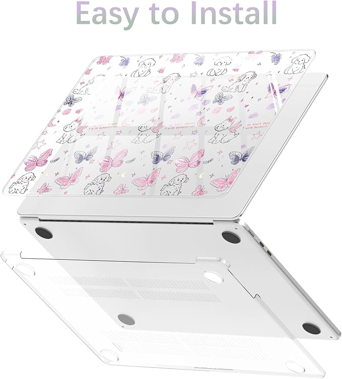 Compatible with MacBook Air 13.6 inch Case M5 M4 M3 M2 2026-2022 A3449 A3240 A3113 A2681 Release, Cute Kawaii Puppy Butterfly Protective Hard Shell Clear Cover for MacBook Air 13