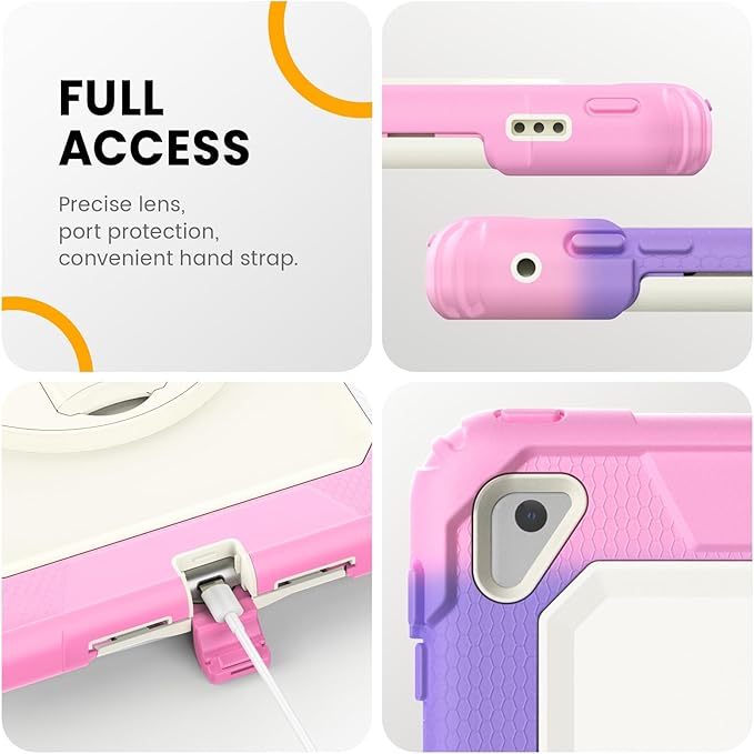 Timecity Kids Case for iPad 6th/5th Generation (9.7-inch, 2018/2017), for iPad Air 2, Full-Body Protective Case with Screen Protector, Swivel Stand&Handle, Shoulder Strap for iPad 9.7 inch- Pink Camo
