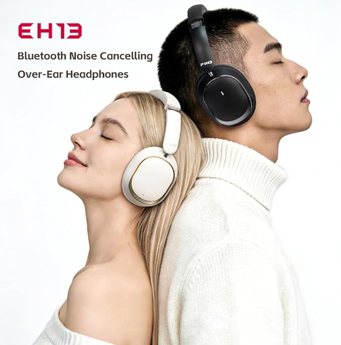 FiiO EH13 Wireless Bluetooth Noise Cancelling Over-Ear Headphones, 42dB Hybrid ANC, 45H Playtime, Foldable for Travel, Work & Commuting (Off-White)
