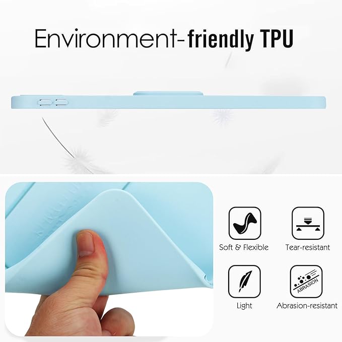 Shockproof Case for iPad 10th/11th Gen, TPU & Hard PC Back Cover with Kickstand Feature Screen & Camera Defense Cleaning Cloth + Stylus Included for iPad 11th 10th Gen, Lightblue