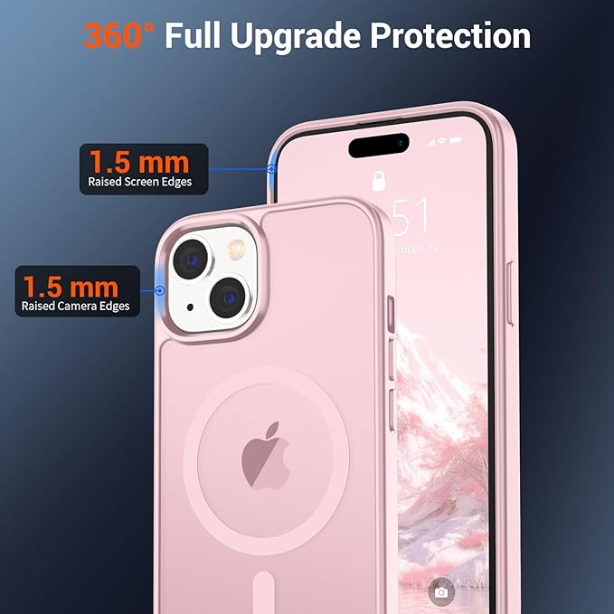 SUPFINE Magnetic for iPhone 15 Case (Compatible with MagSafe) (Military Grade Drop Protection) Translucent Matte Shockproof Phone Cover,Light Pink