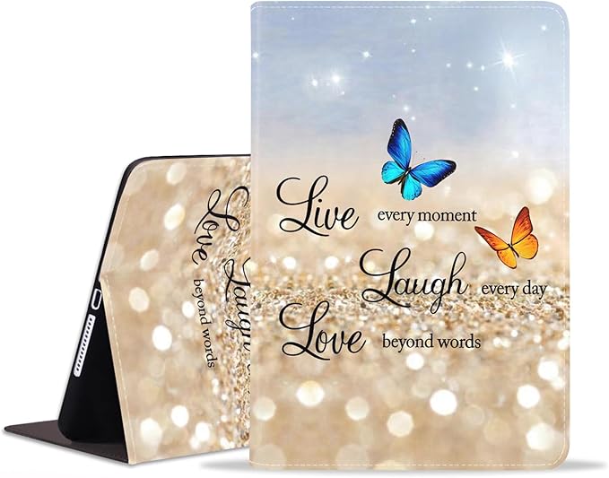 WEUIUJKILO Case for iPad (A16) 11th Generation 11 Inch 2025, iPad 10th Generation 10.9 Inch 2022, PU Leather Folding Stand Smart Cover with Auto Sleep/Wake, Rainbow Glitter Quote Live Laugh Love