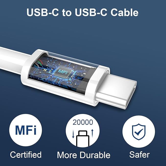 20W Dual Port USB C Fast Charger Block with 6.6FT Long USB C to C Charging Cable for Phone 17 16 15/16 15 Plus/17 16 15 Pro/17 16 15 Pro Max