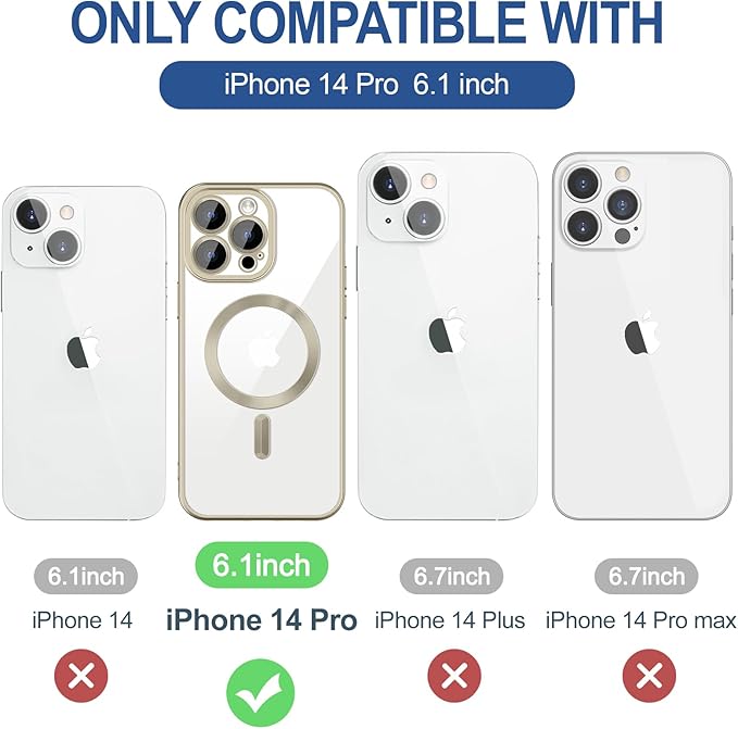 Hython Magnetic Clear for iPhone 14 Pro Case with Camera Lens Protector [Compatible with MagSafe] Luxury Plating Edge Slim Soft TPU Cover Protective Phone Case for iPhone 14 Pro 6.1", Matte Gray