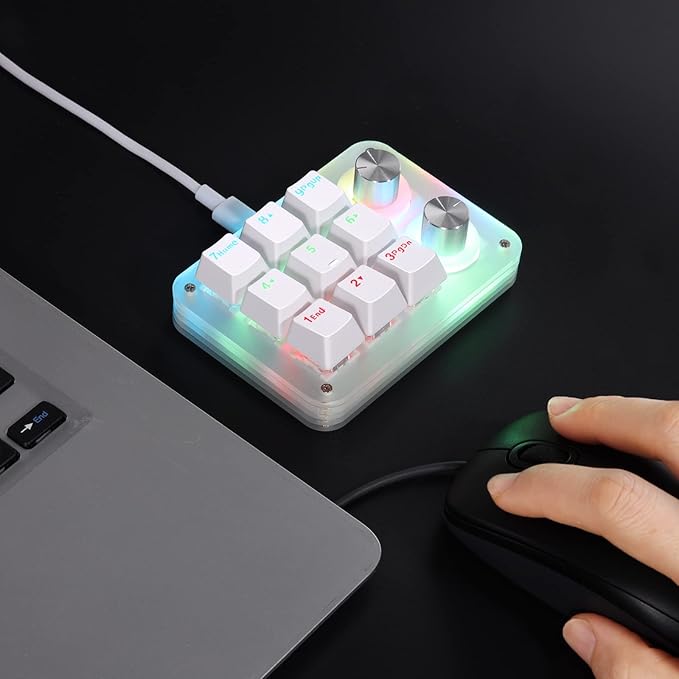 Koolertron 9-Key Mechanical Numpad with 2 Programmable Knobs, LED Backlit Macro Gaming Keyboard, Fully Customizable Numeric Keypad for PC