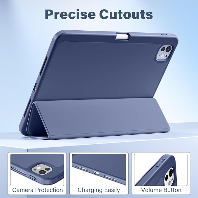 Akkerds for iPad Pro 11 Inch Case (M5/M4) 2025/2024 6th/5th Generation with Pencil Holder, for iPad Pro Case 11 Inch with Trifold Stand Protective Cover/Soft TPU Back, Auto Wake/Sleep, Blue Gray