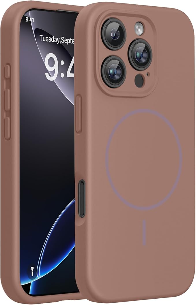 Miracase Magnetic for iPhone 16 Pro Max Case, [Soft Anti-Scratch Microfiber Lining], Compatible with MagSafe, Liquid Silicone Case Shockproof Drop Protection Phone Case for 16 ProMax,Chocolate