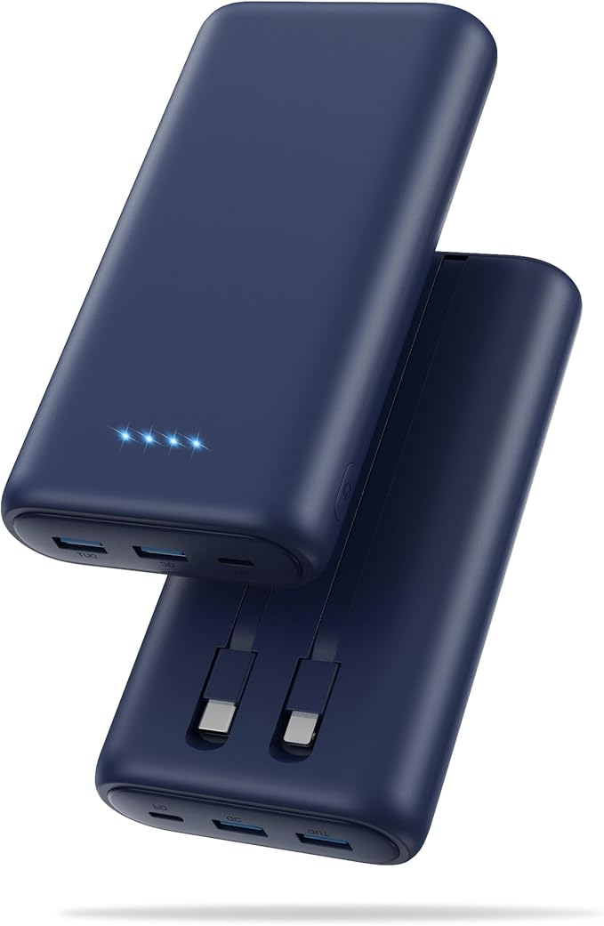 Feob Portable Charger 40800mAh Power Bank with Built-in Cables,25W PD USB C Fast Charging Battery Pack,5 Outputs Dual Input Backup Charger for iPhone 17/16/15/14/13/12,Galaxy S24 Android Phone etc