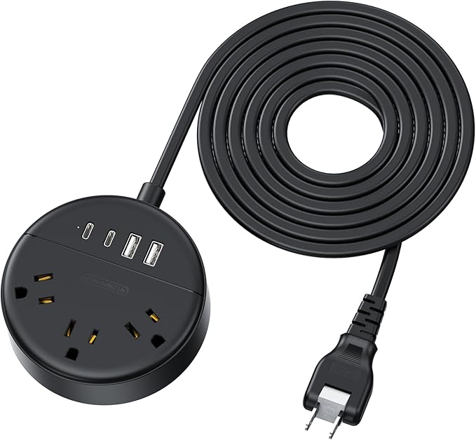 2 Prong Power Strip with 10ft Extension Cord, NTONPOWER 1875W/15A, 180° Rotating Plug, 2 Prong to 3 Prong Outlet Adapter, Wall Mountable, 3 AC Outlets & 2 USB A & 2 USB C, Ideal for Older House Office