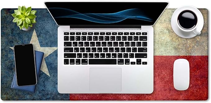SSOIU Large Mouse Pad, Full Desk XXL Extended Gaming Mouse Pad 35.5" X 15.7", Waterproof Desk Mat Stitched Edges, Non-Slip Laptop Computer Keyboard Mousepad for Office and Home, Texas Grunge Flag