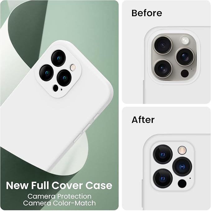 FireNova Designed for iPhone 15 Pro Max Case, Silicone Upgraded [Camera Protection] Phone Case, Soft Anti-Scratch Microfiber Lining Inside, 6.7 inch, White