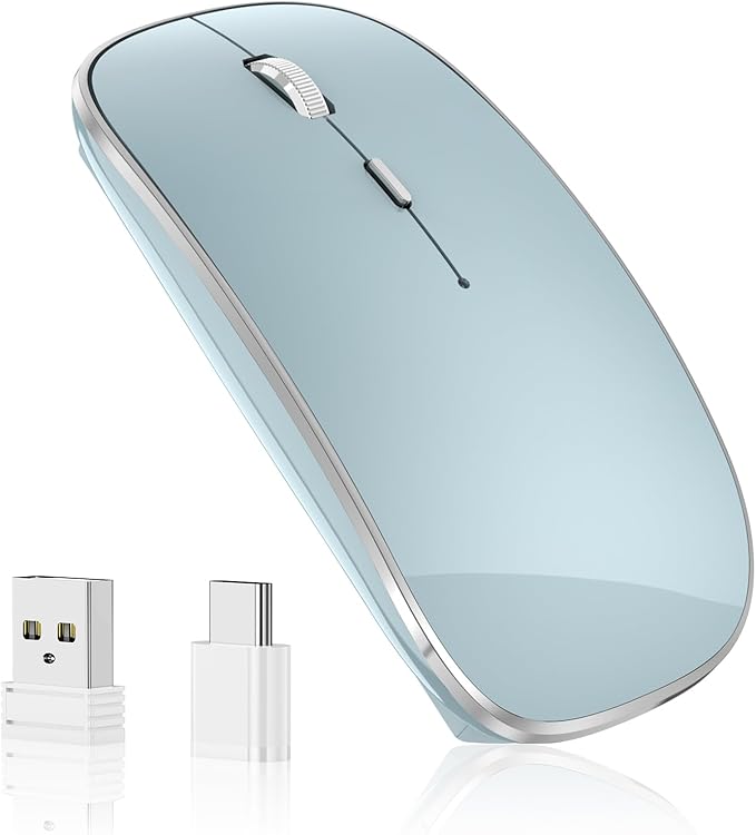 Halpilt Wireless Mouse Chargeable Portable Silent USB and Type-C Dual Mode Wireless Mouse 3 Adjustable DPI for Laptop, Mac, Mac, Android, PC (Q23S Black) (Blue)