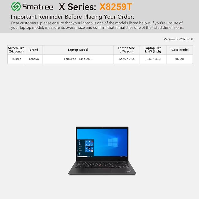 Smatree Hard EVA Protective Sleeve Case Compatible for 14 inch Lenovo ThinkPad T14s Gen 2 Laptop Notebook Bag (X8259T)