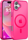 Newfuture Designed for iPhone 16 Case with Magnetic [13 FT Military Drop Protection] [Compatible with Magsafe] Slim Translucent Matte Shockproof with Anti-Fingerprint Phone Case, Hot Pink