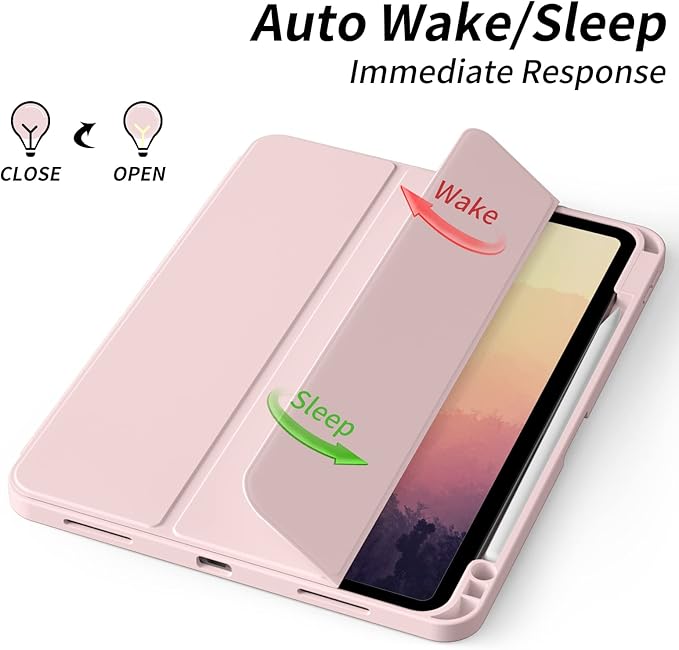 Aoub New iPad Pro 12.9 Case 6th Generation 2022 / 5th Gen 2021/ 4th Gen 2020 with Built-in Pencil Holder, Auto Wake/Sleep, Slim Stand Soft Back Shell Smart Cover for iPad Pro 12.9 Inch, Pink