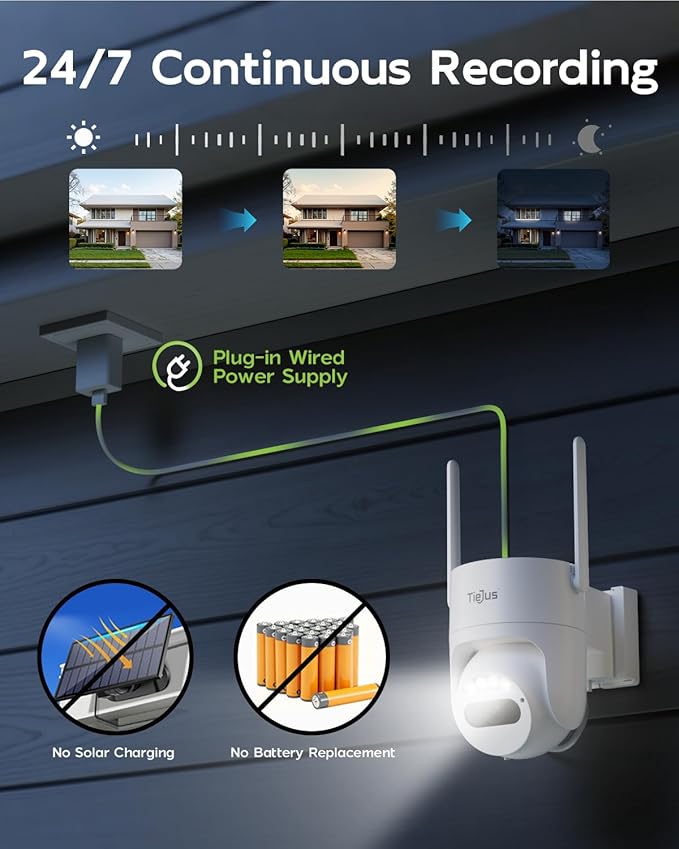 5G/2.4G Security Camera Outdoor, 3MP Wired Cameras 24/7 Recording, Plug-in Power, 360° View, Motion Tracking, Alexa, 2-Way Audio, IP66, Color Night Vision, SD/Cloud Storage(2 Pack)