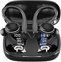 Wireless Earbuds Bluetooth 5.3 Headphones Stereo Ear Buds, ENC Noise Cancelling Mic,IPX7 Waterproof Earphones with Hook for Android iOS Smart Phone Laptop Computer Sports - Black