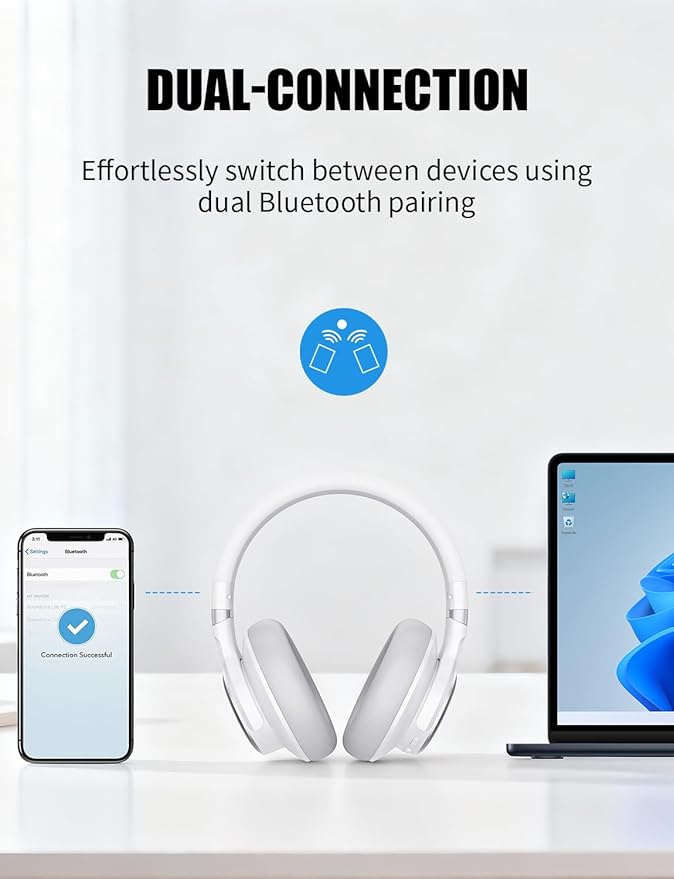 KVIDIO Hybrid Active Noise Cancelling Headphones, Wireless Bluetooth Headphones Over Ear with Mic, 70H Playtime, Transparency Mode, Hi-Fi Stereo Sound, Deep Bass Headsets for Phone PC Travel Home