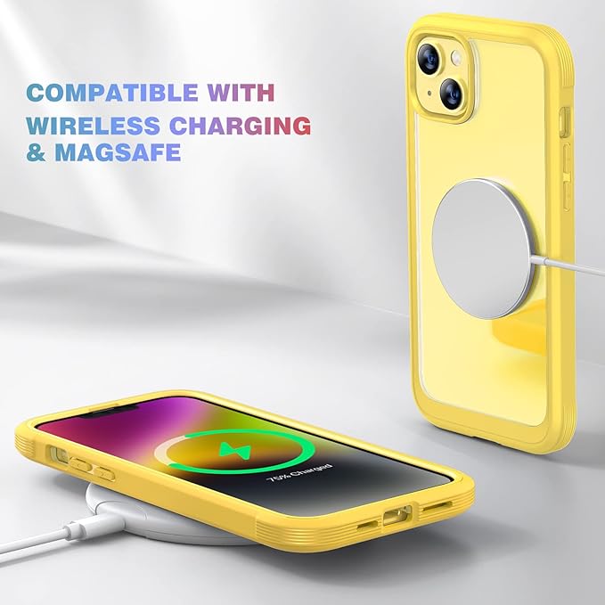 Diaclara Designed for iPhone 14 Plus Case, Full Body Rugged Case with Built-in Touch Sensitive Anti-Scratch Screen Protector, with Camera Lens Protector for iPhone 14 Plus 6.7" (Lemon Yellow)