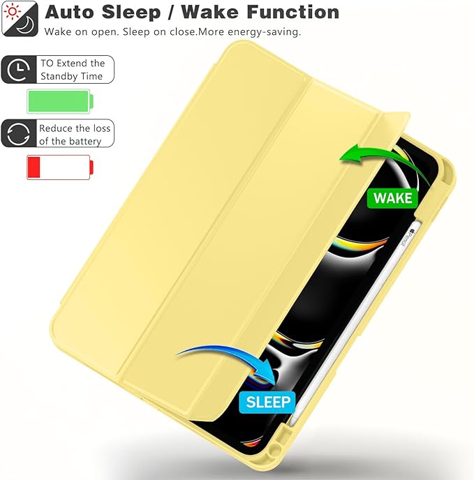 ZryXal New iPad Pro 13 Inch Case (M5) 2025 / (M4) 2024 with Pencil Holder, Smart iPad Case [Support Pencil Pro and Pencil (USB-C)], Support Touch ID and Auto Wake/Sleep (New Yellow)