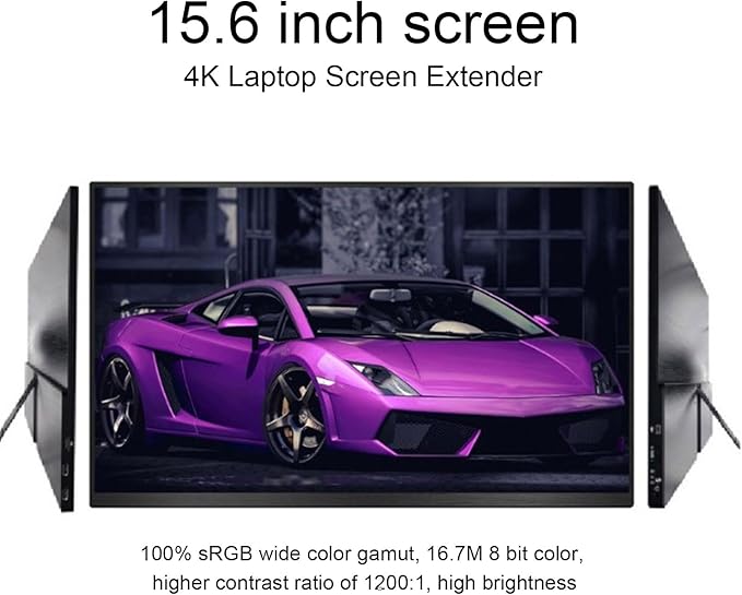 15.6 Inch Portable Monitor, 4K 3840 * Screen USB C HDMI Laptop Screen Extender, 60Hz Refresh Rate, 16:9 OLED Screen Computer Display for Laptops PCs for OS X